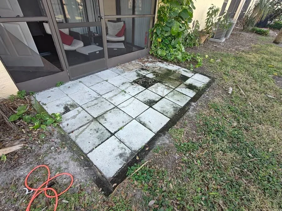 Before algae covered patio tiles power washing Gulfport Florida